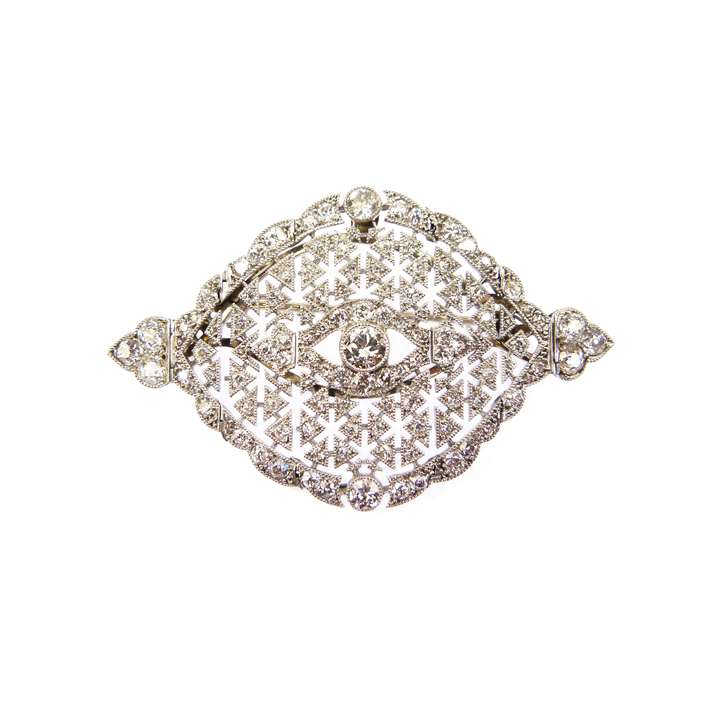 Early 20th century diamond pierced navette cluster brooch